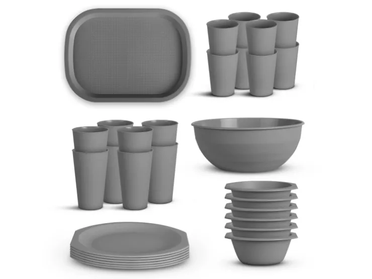 ProHome Geschirr<Kunststoff Geschirr Set BPA Frei Grau 30 Teilig 6 Personen