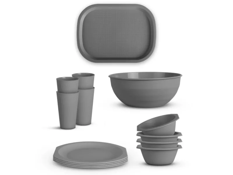 Sale Kunststoff Geschirr Set BPA Frei Grau 14 Teilig 4 Personen Geschirr