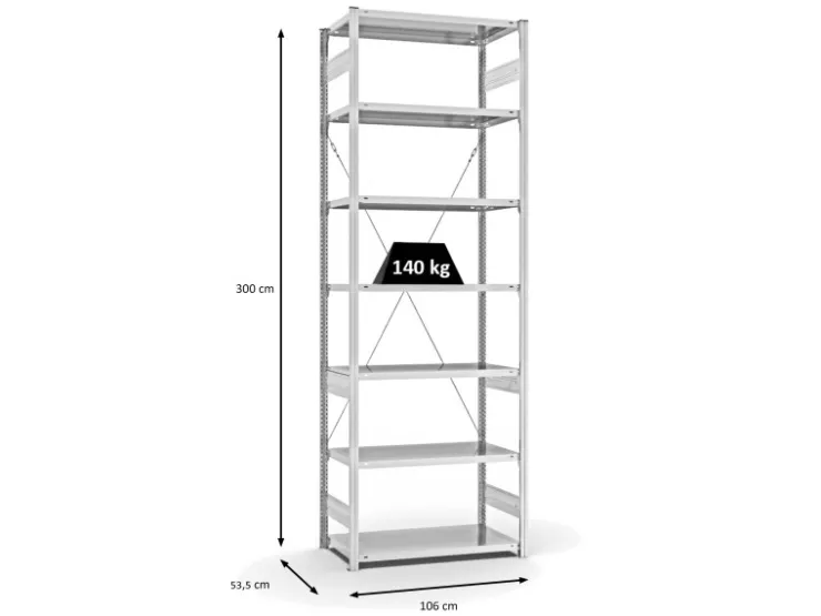 Best PROREGAL Antibakterielles Fachbodenregal Stecksystem T-Profil HxBxT 300 x 100 x 50 cm 7 Ebenen Traglast 140 kg Antibakterielle Beschichtung Weiß