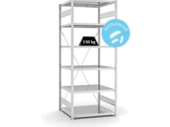 Hot PROREGAL Antibakterielles Fachbodenregal Stecksystem T-Profil HxBxT 250 x 100 x 80 cm 6 Ebenen Traglast 130 kg Antibakterielle Beschichtung Weiß