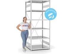 Hot PROREGAL Antibakterielles Fachbodenregal Stecksystem T-Profil HxBxT 250 x 100 x 80 cm 6 Ebenen Traglast 130 kg Antibakterielle Beschichtung Weiß