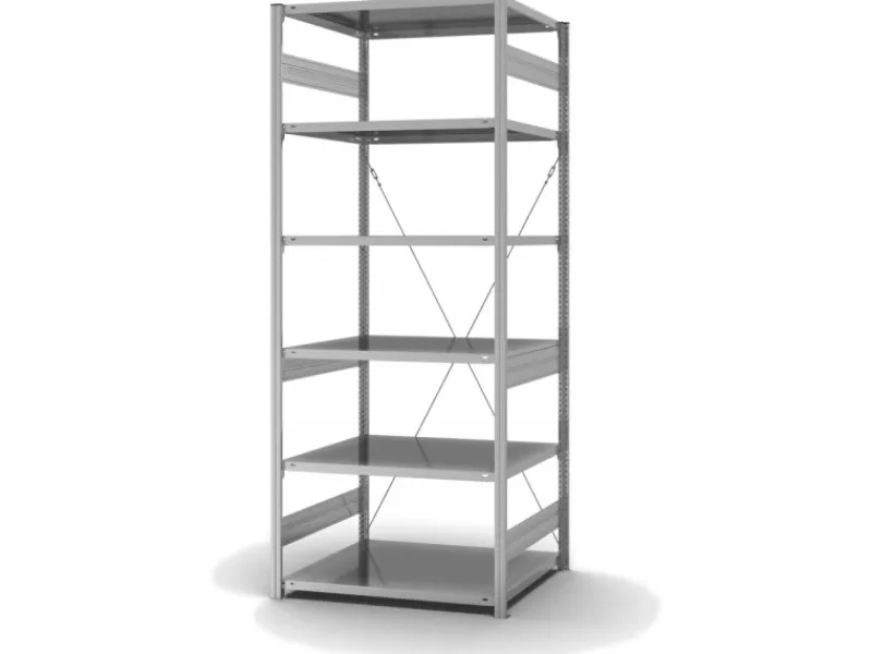 Clearance Edelstahlregal Stecksystem T-Profil HxBxT 250 x 100 x 80 cm 6 Ebenen Fachlast 200 kg Edelstahl Fachbodenregal Küchenregale