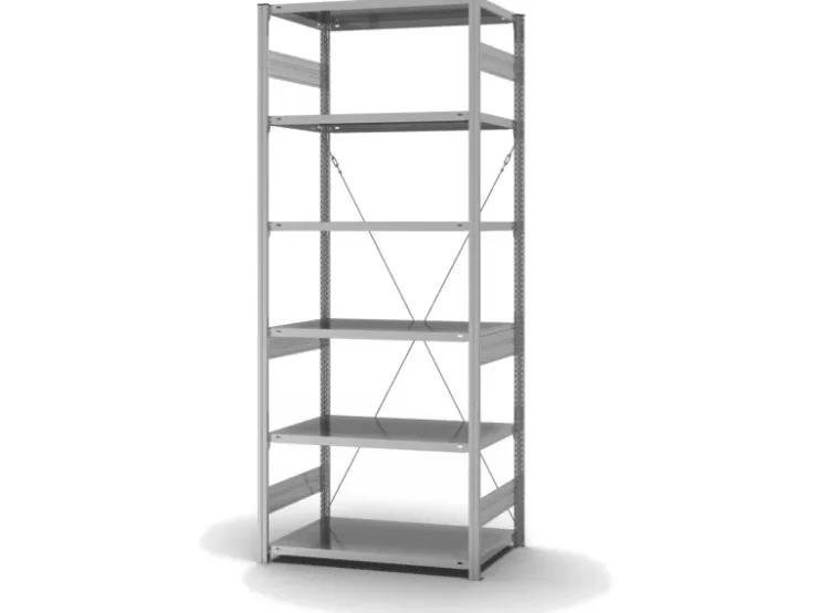 PROREGAL Küchenregale<Edelstahlregal Stecksystem T-Profil HxBxT 250 x 100 x 60 cm 6 Ebenen Fachlast 200 kg Edelstahl Fachbodenregal