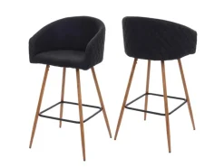 New 2er-Set Barhocker Sitzhöhe 74cm Metall Holzoptik Stoff/Textil Anthrazit-Grau Barstuhl Tresenhocker Küchenhocker Mit Lehne Kücheninseln