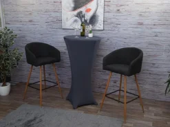 New 2er-Set Barhocker Sitzhöhe 74cm Metall Holzoptik Stoff/Textil Anthrazit-Grau Barstuhl Tresenhocker Küchenhocker Mit Lehne Kücheninseln