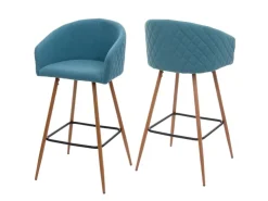 PROREGAL Kücheninseln<2er-Set Barhocker Sitzhöhe 74cm Metall Holzoptik Stoff/Textil Barstuhl Tresenhocker Küchenhocker Mit Lehne Türkis