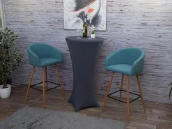 PROREGAL Kücheninseln<2er-Set Barhocker Sitzhöhe 74cm Metall Holzoptik Stoff/Textil Barstuhl Tresenhocker Küchenhocker Mit Lehne Türkis