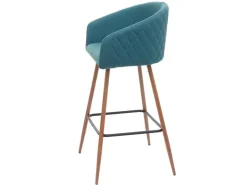 PROREGAL Kücheninseln<2er-Set Barhocker Sitzhöhe 74cm Metall Holzoptik Stoff/Textil Barstuhl Tresenhocker Küchenhocker Mit Lehne Türkis