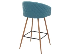 PROREGAL Kücheninseln<2er-Set Barhocker Sitzhöhe 74cm Metall Holzoptik Stoff/Textil Barstuhl Tresenhocker Küchenhocker Mit Lehne Türkis