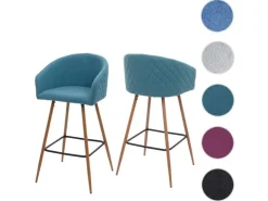 PROREGAL Kücheninseln<2er-Set Barhocker Sitzhöhe 74cm Metall Holzoptik Stoff/Textil Barstuhl Tresenhocker Küchenhocker Mit Lehne Türkis