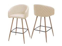 Sale PROREGAL 2er-Set Barhocker Sitzhöhe 74cm Metall Holzoptik Stoff/Textil -Beige Barstuhl Tresenhocker Küchenhocker Mit Lehne Creme
