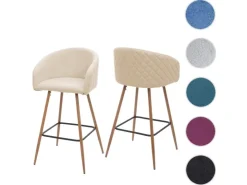 Sale PROREGAL 2er-Set Barhocker Sitzhöhe 74cm Metall Holzoptik Stoff/Textil -Beige Barstuhl Tresenhocker Küchenhocker Mit Lehne Creme