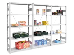 Sale Lebensmittel Fachbodenregal Stecksystem T-Profil Grundregal HxBxT 300 x 100 x 60 cm 7 Ebenen Fachlast 140 kg Hygienische Beschichtung Weiß Küchenregale