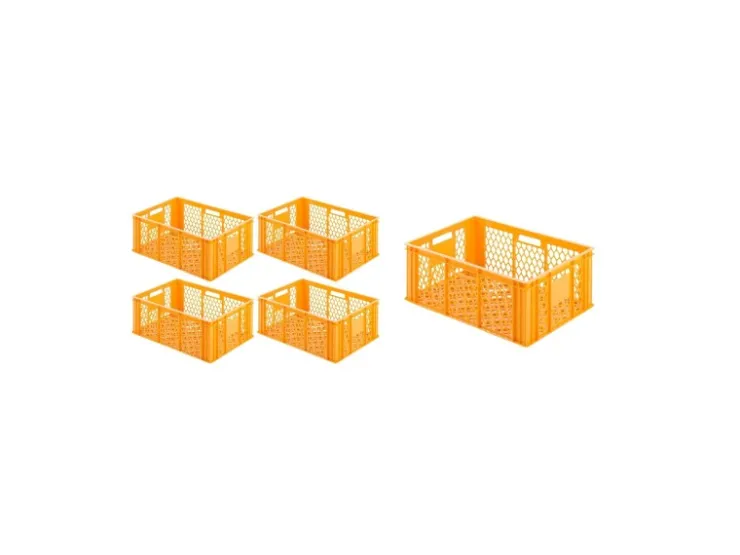 Clearance PROREGAL SparSet 5x Eurobehälter Bäcker- und Konditorenkasten HxBxT 25 x 40 x 60 49 Liter -Orange Brötchenkiste Stapelbare Bäckerkiste Gelb