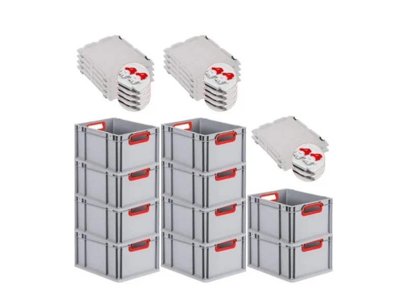 Sale Spar Set 10x Eurobox Nextgen Color Mit Scharnierdeckel & Schiebeschnappverschlüssen HxBxT 22 x 30 x 40 cm Griffe Rot Offen Glatter Boden Gefrierschränke