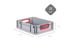 PROREGAL Spar Set 5x Eurobox Nextgen Color Mit Scharnierdeckel & Schiebeschnappverschlüssen HxBxT 12 x 30 x 40 cm Griffe Rot Offen Glatter Boden Grau-Rot