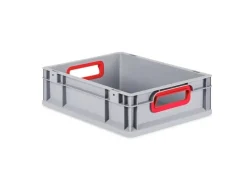 PROREGAL Spar Set 5x Eurobox Nextgen Color Mit Scharnierdeckel & Schiebeschnappverschlüssen HxBxT 12 x 30 x 40 cm Griffe Rot Offen Glatter Boden Grau-Rot