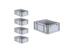 PROREGAL Gefrierschränke<Spar Set 5x Eurobox Nextgen Economy Mit Auflagedeckel & 4x Schiebeschnappverschlüsse Griffe Geschlossen HxBxT 17 x 30 x 40 cm Schwarz
