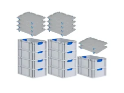 PROREGAL Gefrierschränke<Spar Set 10x Eurobox Nextgen Color Mit Auflagedeckel & Schiebeschnappverschlüsse HxBxT 22 x 40 x 60 cm Griffe Blau Verstärkter Boden Grau-Blau