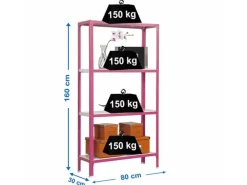 Discount Wohnregal Living Koala Metal mit 4 Fachböden HxBxT 160 x 80 x 30 cm Fachlast 150 kg Rosa/Weiß Küchenregale