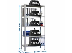 Discount Wohnregal Living Koala Metal mit 5 Fachböden HxBxT 180 x 80 x 30 cm Fachlast 150 kg Grau/Grau Küchenregale