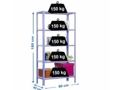 Hot Wohnregal Living Koala Metal mit 5 Fachböden HxBxT 180 x 80 x 40 cm Fachlast 150 kg Lila/Weiß Küchenregale