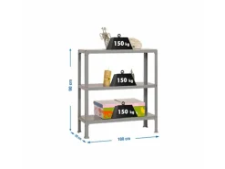 Outlet Wohnregal Living Koala Metal mit 3 Fachböden HxBxT 90 x 100 x 30 cm Fachlast 150 kg Grau/Grau Küchenregale