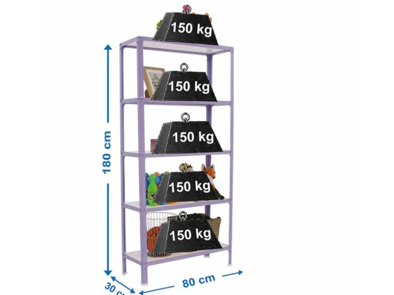 Hot Wohnregal Living Koala Wood mit 5 Fachböden HxBxT 180 x 80 x 30 cm Fachlast 150 kg Lila/Weiß Küchen-Ordnungssysteme|Küchenregale
