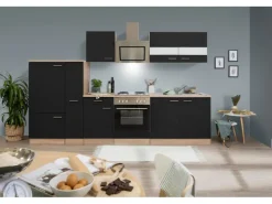 Respekta Herde|Kühlschränke<Economy Küchenzeile KB300ESSS 300 cm -Eiche Sägerau Schwarz