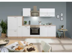 Respekta Herde|Kühlschränke<Economy Küchenzeile KB300ESWSC 300 cm -Eiche Sägerau Weiß