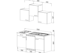 Respekta Single-Küchen|Pantryküchen<Economy Küchenzeile  150 cm Grau-Eiche Sägerau Nachbildung