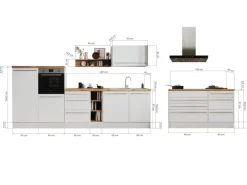 Outlet Inselküche Gabriel 320 cm Grau Hochglanz Inselhauben|Kücheninseln