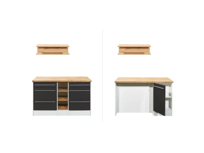 Clearance Kücheninsel Gabriel 150 cm ohne E-Geräte Grau Hochglanz Kücheninseln