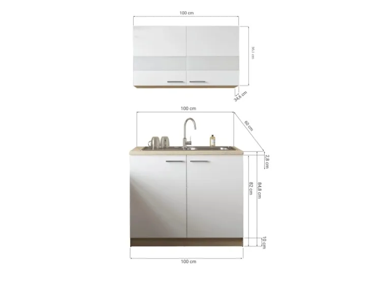 Respekta Pantryküchen|Miniküchen<Küchenmöbel-Set 2 Merle 100 cm Weiß