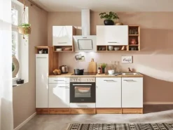 Outlet Respekta Küchenzeile 250 cm Weiß-Wildeiche Nachbildung matt Weiß Matt