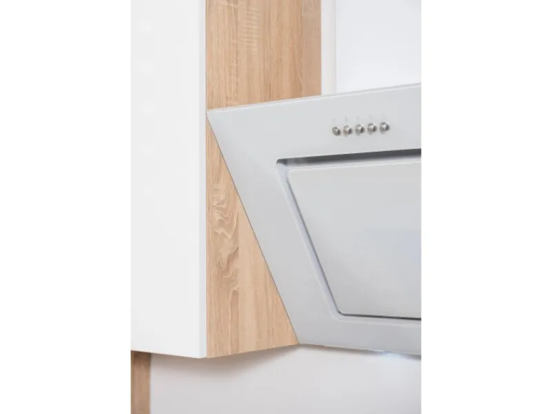 Best Respekta Küchenzeile GLRP270HESW Grifflos 270 cm Weiß Hochglanz-Sonoma Eiche Kühlschränke|Einbauküchen