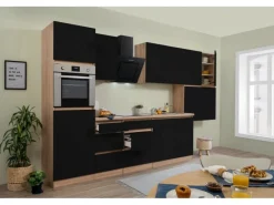 Sale Respekta Küchenzeile GLRP370HESS Grifflos 370 cm -Sonoma Eiche Kühlschränke|Winkelküchen