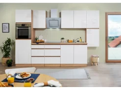 Respekta Premium Kühlschränke|Winkelküchen<Respekta Küchenzeile GLRP320HESW Grifflos 320 cm Weiß Hochglanz-Sonoma Eiche Hochglanz Weiß