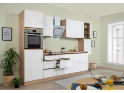 Respekta Premium Kühlschränke|Winkelküchen<Respekta Küchenzeile GLRP320HESW Grifflos 320 cm Weiß Hochglanz-Sonoma Eiche Hochglanz Weiß