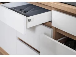 Respekta Premium Respekta Küchenzeile GLRP370HESW Grifflos 370 cm Weiß Hochglanz-Sonoma Eiche Hochglanz Weiß