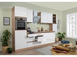 Respekta Premium Kochfelder|Kühlschränke<Respekta Küchenzeile GLRP330HESWM Grifflos 330 cm -Sonoma Eiche Weiß Matt
