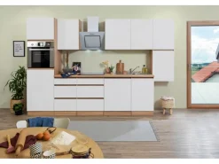 Respekta Premium Kochfelder|Kühlschränke<Respekta Küchenzeile GLRP330HESWM Grifflos 330 cm -Sonoma Eiche Weiß Matt
