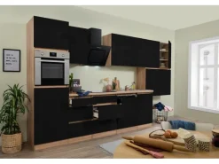 Discount Respekta Küchenzeile GLRP380HESS Grifflos 380 cm -Sonoma Eiche Kochfelder|Kühlschränke