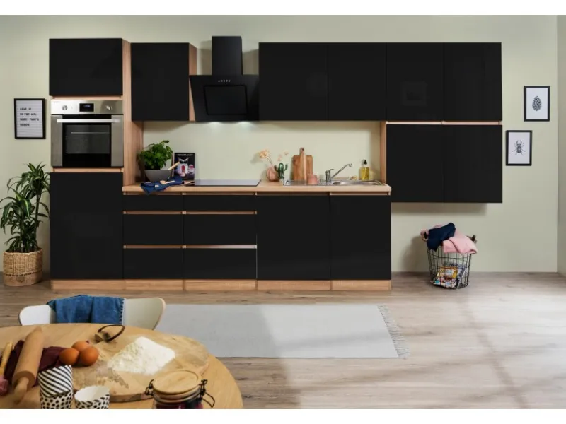 Discount Respekta Küchenzeile GLRP380HESS Grifflos 380 cm -Sonoma Eiche Kochfelder|Kühlschränke