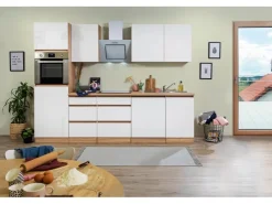 Discount Respekta Premium Respekta Küchenzeile GLRP280HESW Grifflos 280 cm Weiß Hochglanz-Sonoma Eiche Hochglanz Weiß
