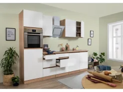 Respekta Premium Kochfelder|Kühlschränke<Respekta Küchenzeile GLRP280HESWM Grifflos 280 cm -Sonoma Eiche Weiß Matt