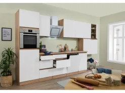 Discount Respekta Küchenzeile GLRP380HESWM Grifflos 380 cm -Sonoma Eiche Einbauküchen|Kochfelder