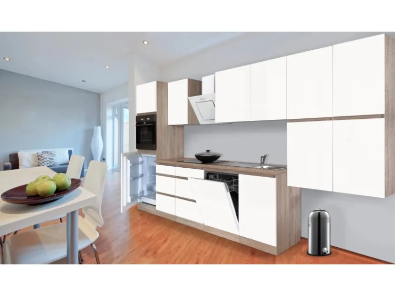Discount Respekta Küchenzeile GLRP380HESWM Grifflos 380 cm -Sonoma Eiche Einbauküchen|Kochfelder