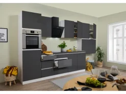 Discount Respekta Premium Respekta Küchenzeile GLRP370HWG Grifflos 370 cm -Weiß Grau Hochglanz