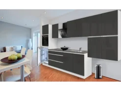 Discount Respekta Premium Respekta Küchenzeile GLRP370HWG Grifflos 370 cm -Weiß Grau Hochglanz